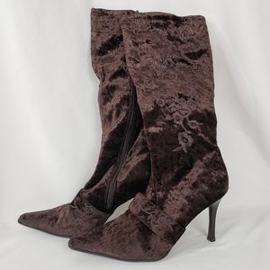 Brown velvet Roses Tall Boots